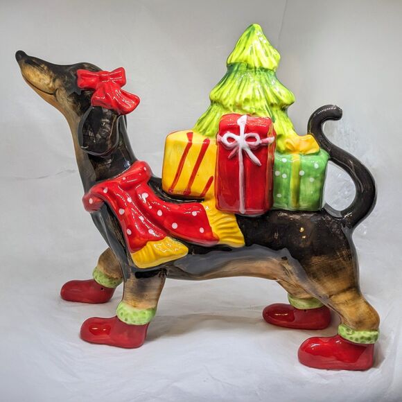 Blue Sky “Harvey” Dachshund Christmas Figurine 8×9 in – Clayworks Holiday Decor - Picture 1 of 6